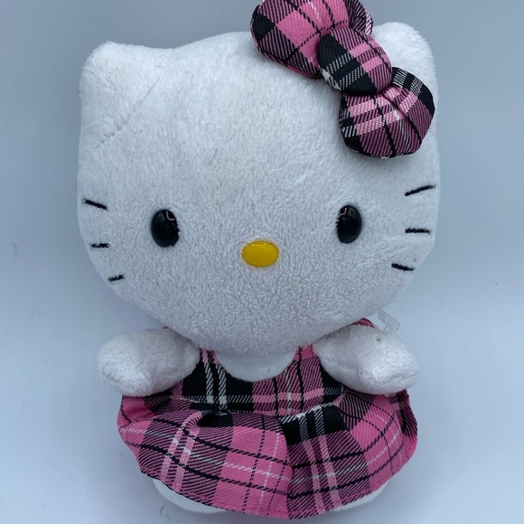 Hello Kitty Sanrio-Pink Plaid Dress Beanie Babies Ty Plush Stuffed Animal - Picture 1 of 5